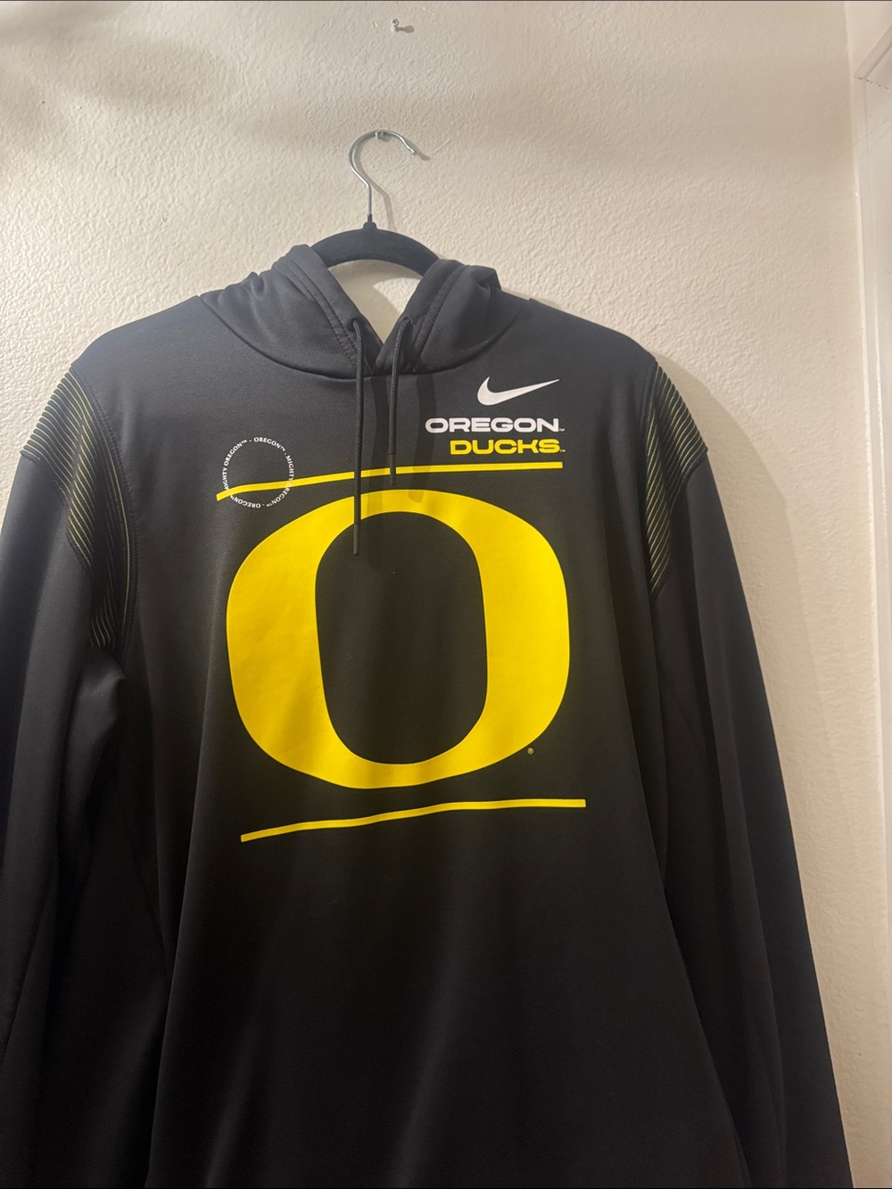 Nike Black Hoodie with Bright Yellow Oregon O Graphic